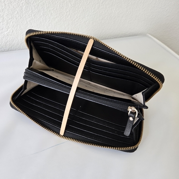 KATE SPADE Large Leather Wallet Black Grey Houndstooth Print Zip Around - Picture 9 of 16